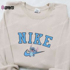 The Nike x Stitch Ice Cream Cartoon Embroidered Sweatshirt is a must-have for Disney lovers! Made with premium quality materials, Nike Cartoon, Disney Character Shirts, Nike Inspired, Bride Hoodie, Embroidered Apparel, Embroidered Shirts, Stitch Cartoon, Nike Pullover, Shirt Nike