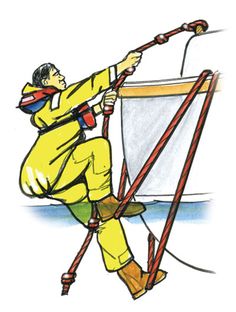 a drawing of a man on skis holding onto a pole and pulling something behind him