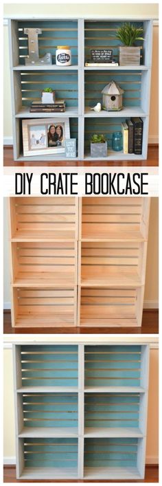 the before and after pictures of an old bookcase makeover with wood slats