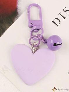 BirdinBag - Womens Heart-Shaped Pendant Keychain: Adorable Bag Charm with Bell Ab Patterns, Embellished Bags, Purple Collar, Elegant Bags, Keychain Bag, Heart Shape Pendant, Cute Bags, Stylish Bag, Cute Bag