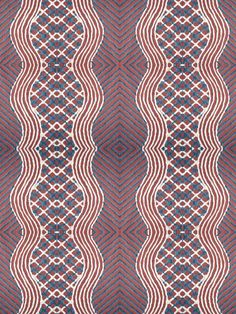 a red, white and blue pattern with wavy lines on the bottom half of it