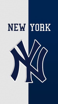 the new york yankees logo is shown in blue and white