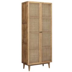 a tall wooden cabinet with two doors