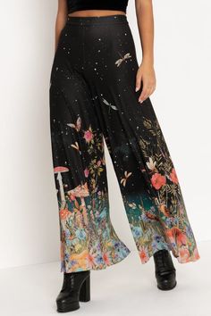 Wife Clothes, Floral Palazzo Pants, Rockstar Style, Black Milk Clothing, Go With The Flow, Essential Dress, Flowy Pants, Black Long Sleeve Dress, Halloween Fashion