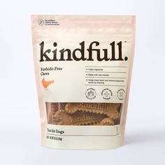 a bag of kindful dog treats on a white background