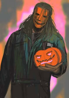 a drawing of a man holding a pumpkin