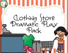 an orange and white striped background with the words clothing store dramatic play pack