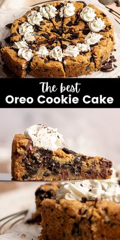 the best oreo cookie cake recipe is in this collage and it's so good to eat