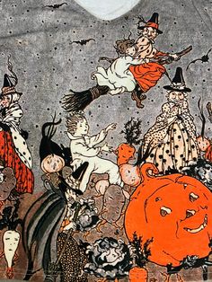 an image of halloween scene with pumpkins and witches