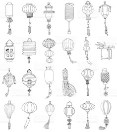 the chinese lanterns are drawn in black and white