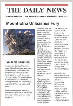 the daily news article about mount etna unleashes fury, volcanic eruption