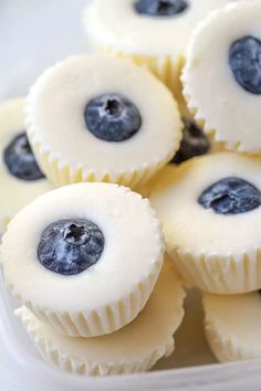 blueberry cheesecake bites in a plastic container