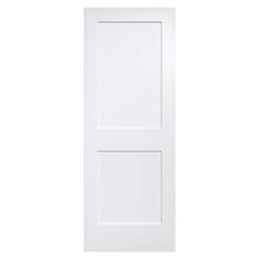 a white door with no glass on the top and bottom panel, in front of a white background