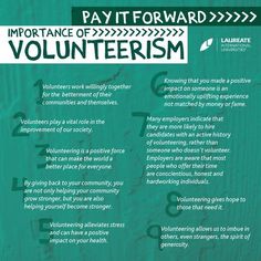 a green poster with the words pay it forward and an image of volunteerism on it