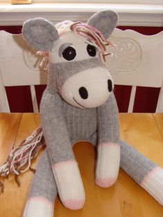 a stuffed animal sitting on top of a wooden floor