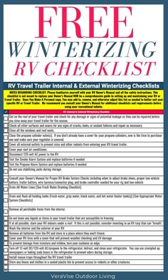 Camper Maintenance Checklist, Winterize Rv Travel Trailers, Winterizing Rv Travel Trailers, Rv Tips And Tricks, Winterize Camper, Rv Winterizing, Rv Checklist, Camper Maintenance, Rv Mods