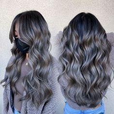 A beautiful smoky grey made possible with Olaplex! Babylights Highlights, Hair Strengthening, Hair Long, Long Layers, Hair Repair, Metallic Hair, Eyeshadow Looks