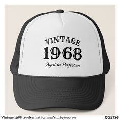 Vintage 1968 trucker hat for men's 50th Birthday Vintage White Trucker Hat For Baseball Season, Retro Trucker Hat With Curved Bill For Sports Events, Retro Curved Bill Trucker Hat For Sports Events, Vintage Adjustable Hats For Birthday, Father's Day White Snapback Trucker Hat, Trucker Style Baseball Cap For Birthday, White Snapback Trucker Hat For Father's Day, Vintage Snapback Trucker Hat As Gift, Mens 50th Birthday Gifts