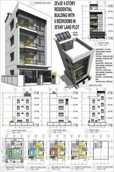 an architectural drawing of a building with plans