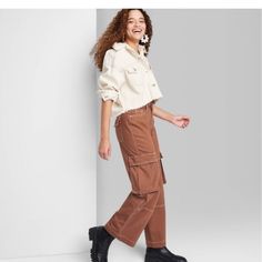 Baggy Cargo Utility Jeans In Brown Wash Midweight Cotton-Rich Fabric Wide-Leg Cut With A Relaxed Fit Mid-Rise, Full-Length Silhouette Belt-Loop Waistband With Fly Button Fastening Cargo Pockets Plus Side And Back Pockets Wild Fable Jeans, Utility Jeans, Black Flare Jeans, Premium Denim Jeans, Cargo Pants Outfit, Low Rise Flare Jeans, Black Wide Leg Pants, Pink Bodycon Dresses, Loose Fit Jeans