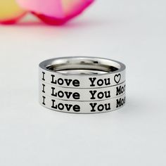 This listing is for ONE stainless steel band ring, please select one of the 3 sayings: I Love You I Love You More I Love You Most Select and add the rings to the cart one by one to make a combination order. Mother Daughter Forever Sisters, Best Friends, Family Love Gift. Materials & Features: This ring is made of high quality hand polished solid stainless steel, which is hypoallergenic (good for metal-sensitive skin). Stainless steel will not tarnish, its luster and durability will make it last Stacking Bands, Sister Friends, Fade Out, Wide Rings, Stainless Steel Band, 3 Things, Family Love, Love You More, Love Gifts