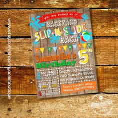 this is an image of a poster for a water side bash on wood planks