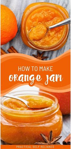 an orange jam in a jar with cinnamons on the side