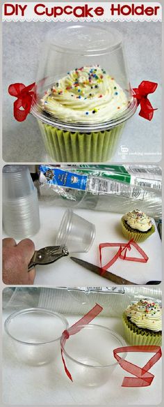 the cupcake holder is made from plastic cups