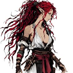 Fantasy character design. Elf girl. Red dreadlocks. Fabric open robe. Sketch style. Made by AI. Fantasy Tribe, Dnd Shenanigans, Red Dreadlocks, Dungeons And Dragons Books, Elf Girl, Fairytale Fantasy, Demon Art, Dark Elf