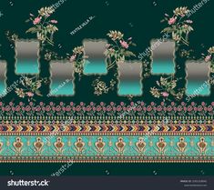 an ornate border with mirrors and flowers on a dark green background stock photo - 9197