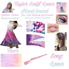 a collage of photos with the words taylor swift lover mood board and images from her album