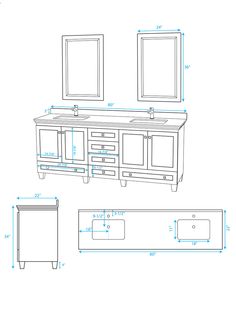 a drawing of a bathroom vanity with two mirrors and one sink in front of it