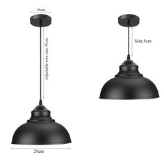 an image of two black pendant lights with measurements