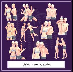 an image of people in different poses and body shapes on a purple background with the caption light camera action