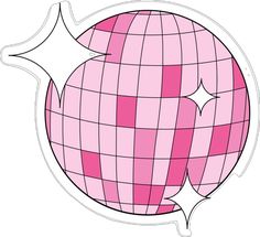 a pink and white checkered ball with stars on the top, in front of a white background