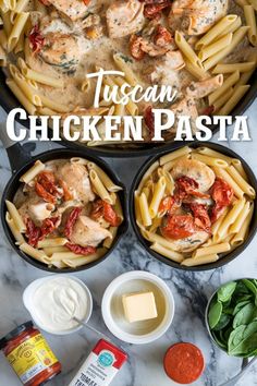 Tuscan chicken pasta with penne, creamy sauce, sun-dried tomatoes, and spinach. Mediterranean Pasta Recipes, Creamy Tuscan Chicken Pasta, Creamy Tuscan Chicken, Chicken Pasta Dishes, Tuscan Chicken Pasta, Italian Herbs, Cooked Pasta, Cozy Dinner, Healthy Family Dinners