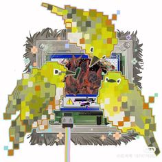 a computer screen with an image of a yellow bird on it's back side