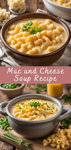 macaroni and cheese soup recipe in a bowl