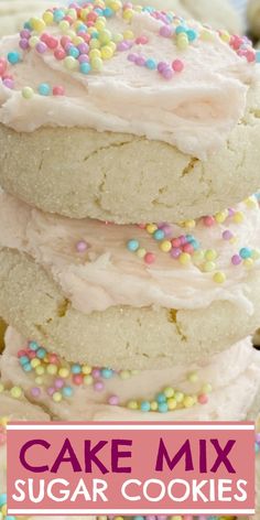 a stack of cake mix sugar cookies with sprinkles