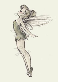 a drawing of a fairy with her hair blowing in the wind