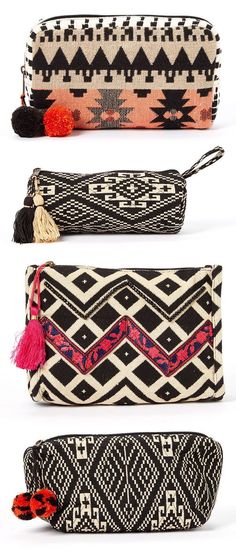 four different types of bags with tassels on them