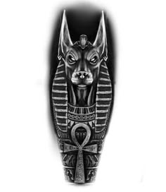 an egyptian tattoo design with the image of anubon and an egyptian cross on it