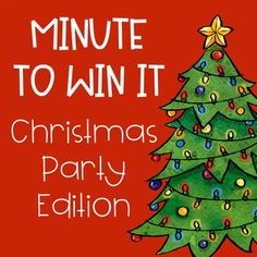 a christmas tree with presents on it and the words, minute to win it christmas party edition