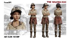 the walking dead character poses are shown in three different views, including an image of a woman with her arms crossed