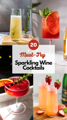 Sparkling Wine Cocktails Mixed Wine Drinks, Bubbly Drinks Recipes, Riesling Wine Cocktails, Sparkling Cocktail Recipes, Wine Cocktail Recipes Easy, Wine Mixed Drinks Recipes, Wine Based Cocktails, Sparkling Drinks Cocktails, Fizzy Cocktails