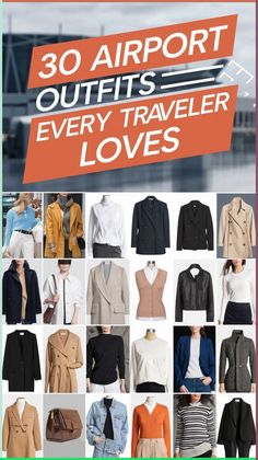 there are many different types of jackets in this postcard with the words 30 airport outfits every traveler loves