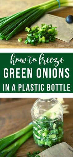 green onions in a plastic bottle with the title how to freeze green onions in a plastic bottle