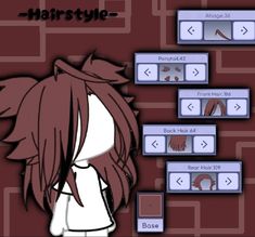 an anime character with long hair standing in front of a brick wall and text that reads hairstyle