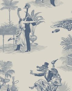 an image of a man and woman in the park wallpaper pattern with palm trees