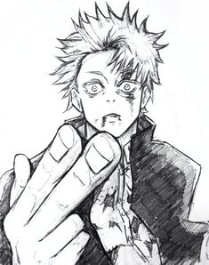 a drawing of an anime character pointing his finger at the camera